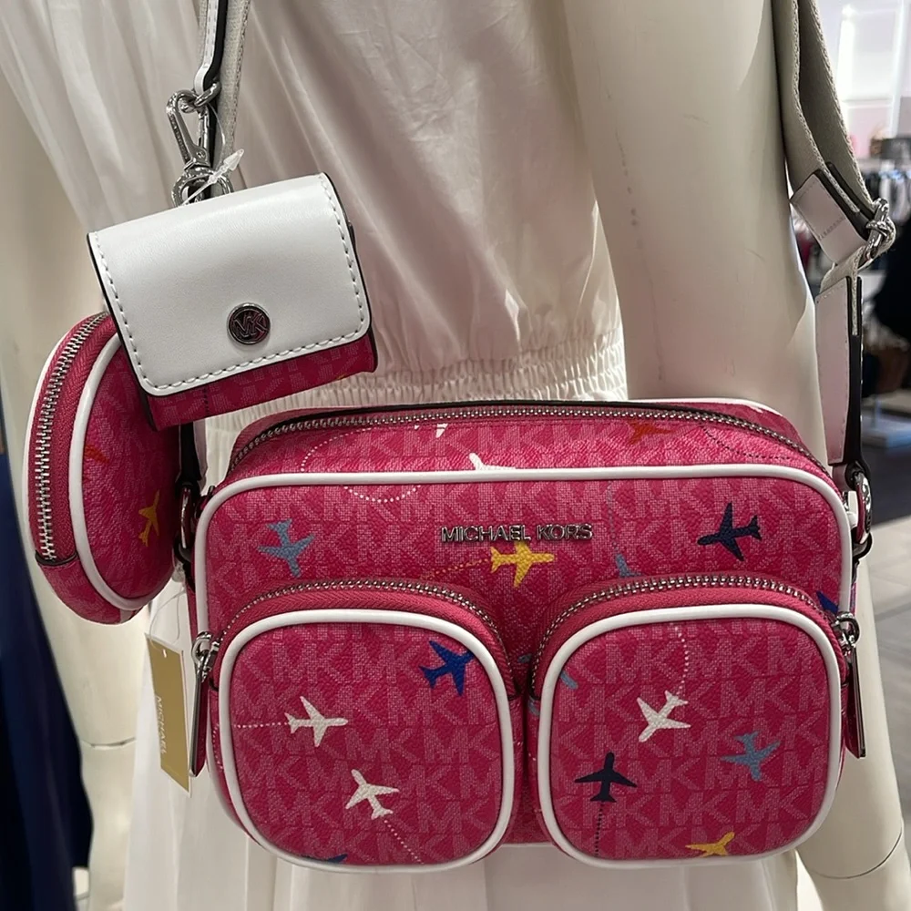 Michael Kors Jet Set Leather Medium Crossbody Bag with Case for Apple Airpods Pr - Picture 11 of 16